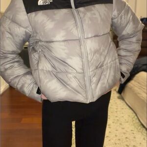 North Face Saikuru cropped jacket in gray tie dye